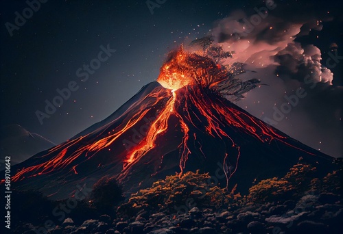Fuego volcano eruption in Guatemala. Generative AI