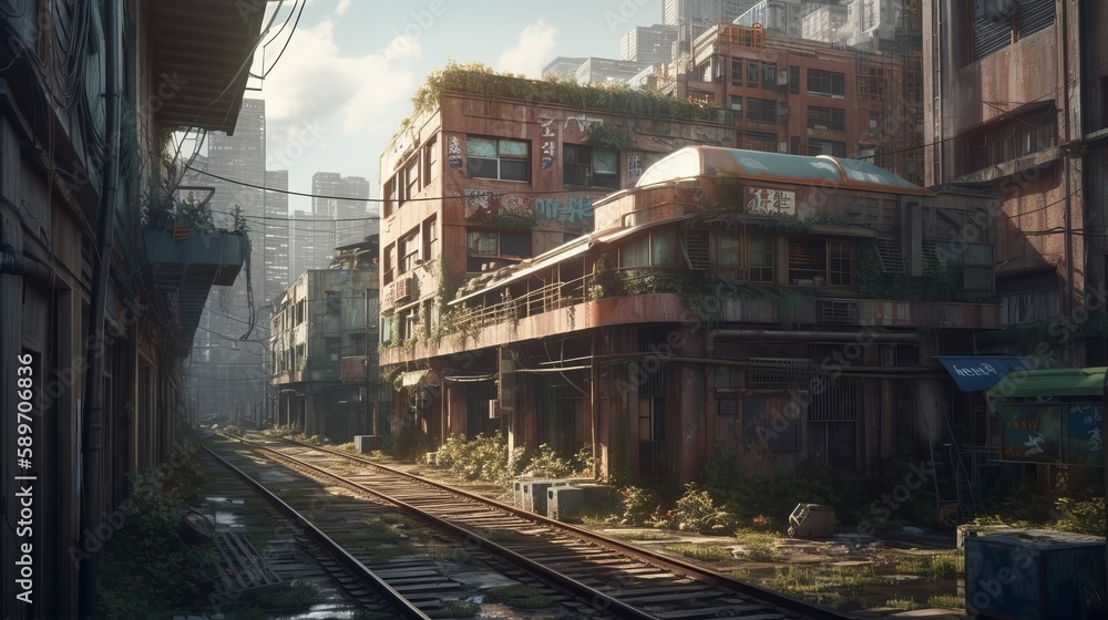 Fantasy Abandoned city. Generative AI