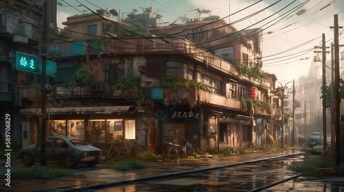 Fantasy Abandoned city. Generative AI