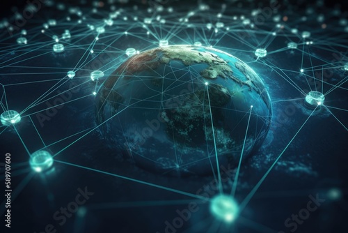 global network of interconnected devices and data points surrounding planet Earth. Generative AI