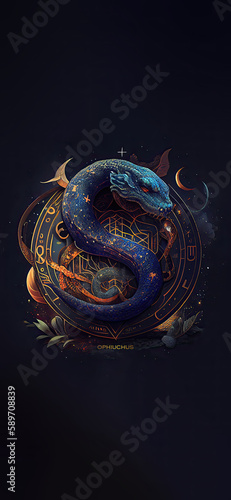 Serpent of Healing: A Mystical and Transformational Illustration of Ophiuchus Zodiac Sign photo