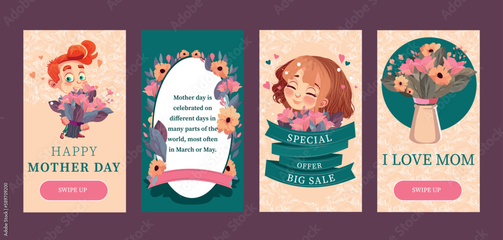 Happy mothers day illustration with woman holding a Flowers. Thank you card with blooming flowers. Use for Boarding Pass, birthday card, invitations, Birthday card Vector illustration Happy mothers day illustration with woman holding a Flowers. Thank you card with blooming flowers. Use for Boarding Pass, birthday card, invitations, Birthday card Vector illustration