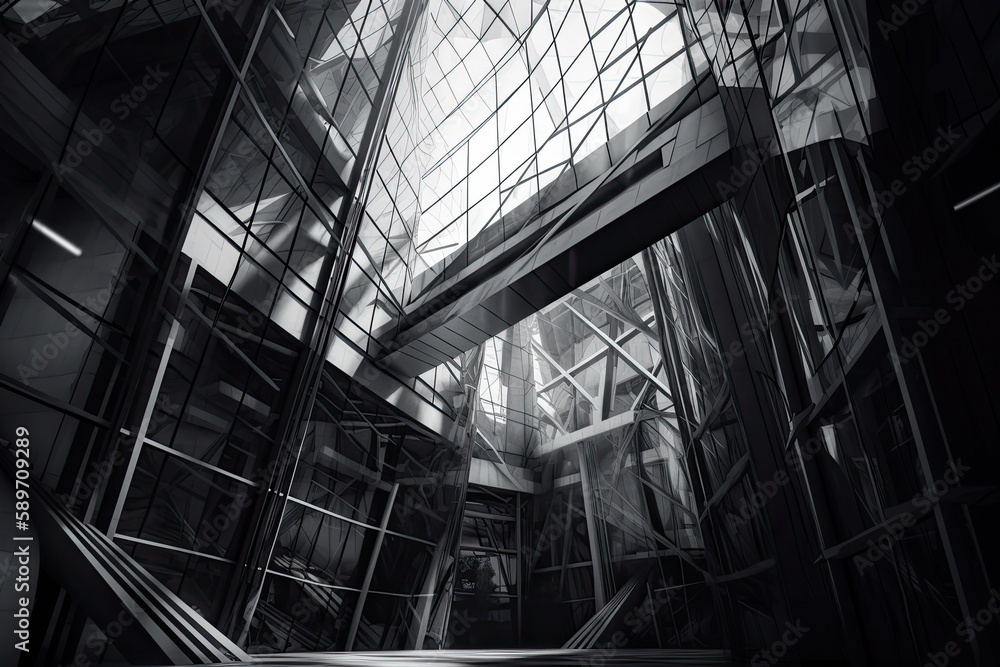 monochromatic photograph of an urban skyscraper. Generative AI monochromatic photograph of an urban skyscraper. Generative AI