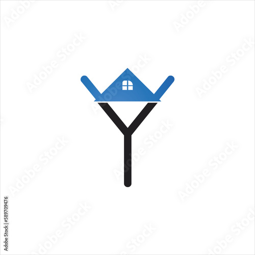 simple icon initial y logo with real estate symbol