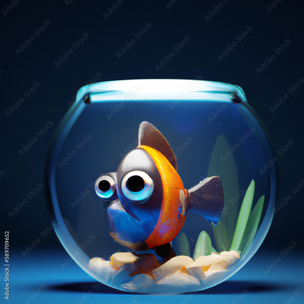 Generative AI of 3D cute tropical fish in an aquarium