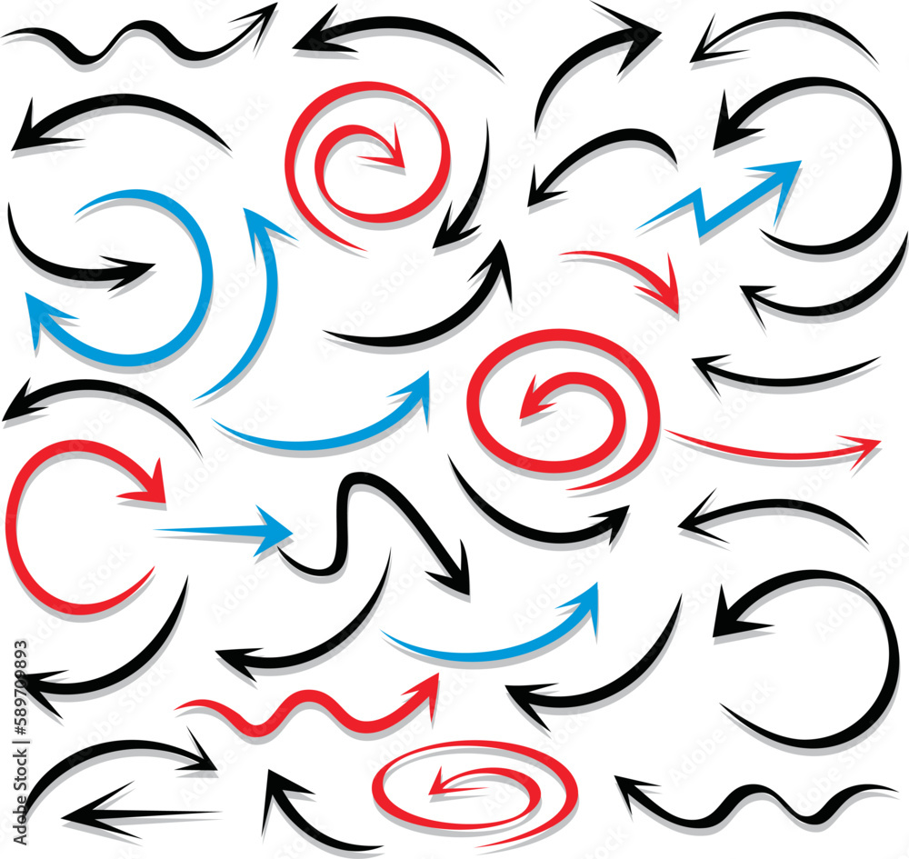 Set of Arrows Doodle Design Element.Set of arrows doodle on white background Set of Arrows Doodle Design Element.Set of arrows doodle on white background