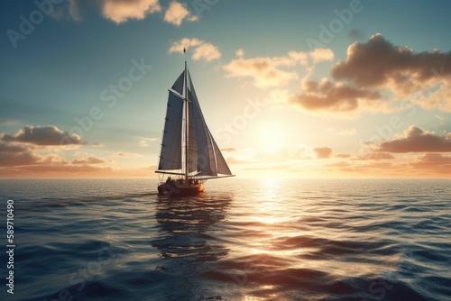 sailboat sailing into the beautiful sunset over the ocean. Generative AI