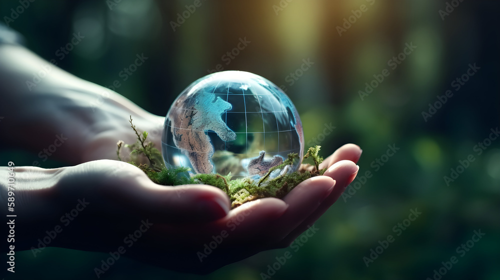 hands holding glass earth globe, little earth, generative ai hands holding glass earth globe, little earth, generative ai