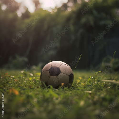 soccer ball on lawn, generative ai