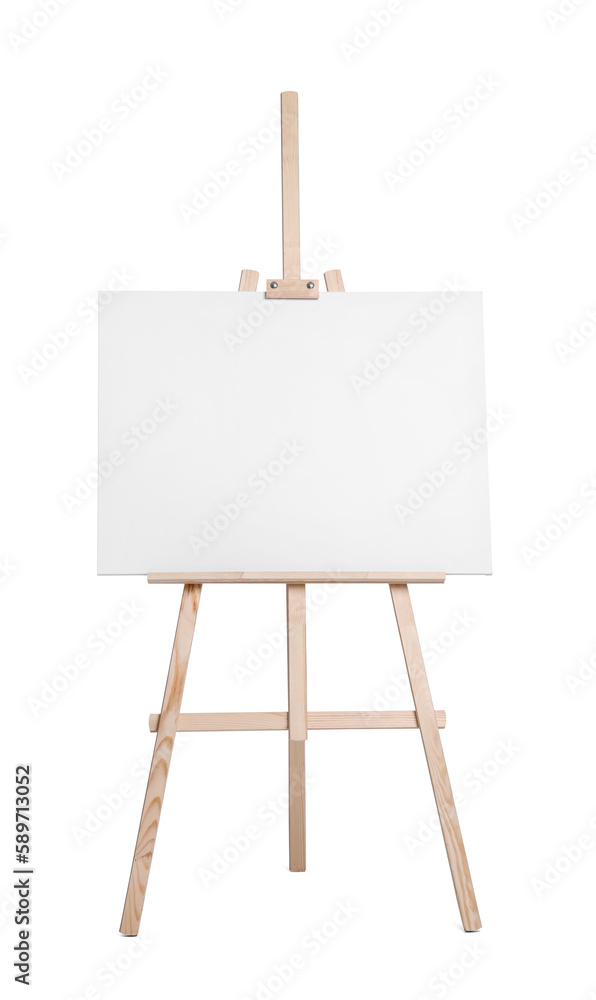 Wooden easel with canvas isolated on white. Artist's equipment Wooden easel with canvas isolated on white. Artist's equipment