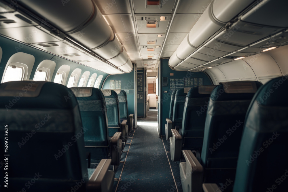 old low cost airplane cabin corridor generative ai