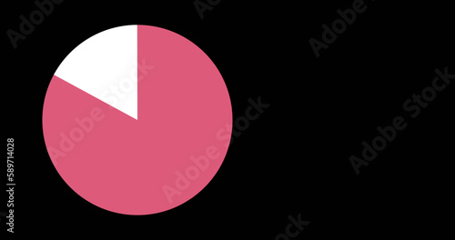 Pink and white pie chart on black background with copy space