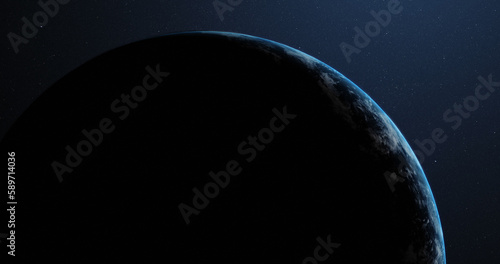 Part of planet earth in darkness at night, viewed from outer space, with copy space