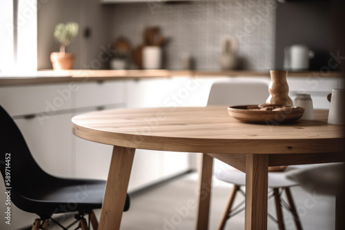 interior furniture kitchen wooden table generative ai © Poter