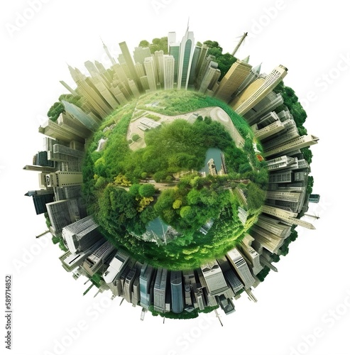 Wallpaper Mural Green planet with futuristic town skyline and nature, AI generative clip art design element on white background Torontodigital.ca
