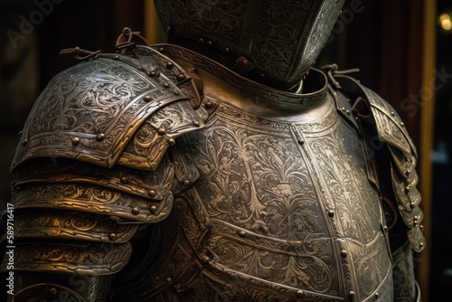 Fotografering detailed view of a medieval suit of armor on display in a museum
