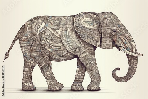 an elephant with detailed decorative designs. Generative AI © 2rogan