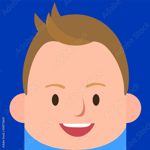 Flat Face Funny Smile Male Blond Short Hair Blue Shirt Profile Picture Avatar Character Design