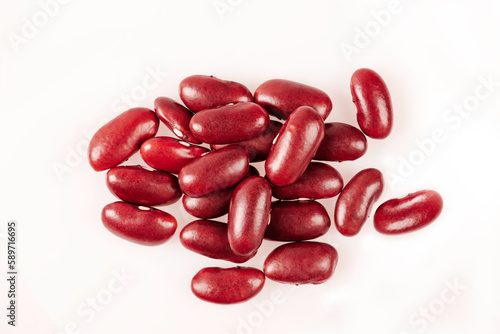 Red kidney beans isolated on white background. Top view
