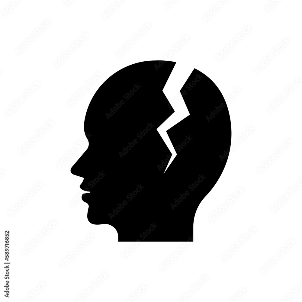 Human head cracked. Mental illness, depression flat icon isolated on white background. Vector illustration Human head cracked. Mental illness, depression flat icon isolated on white background. Vector illustration