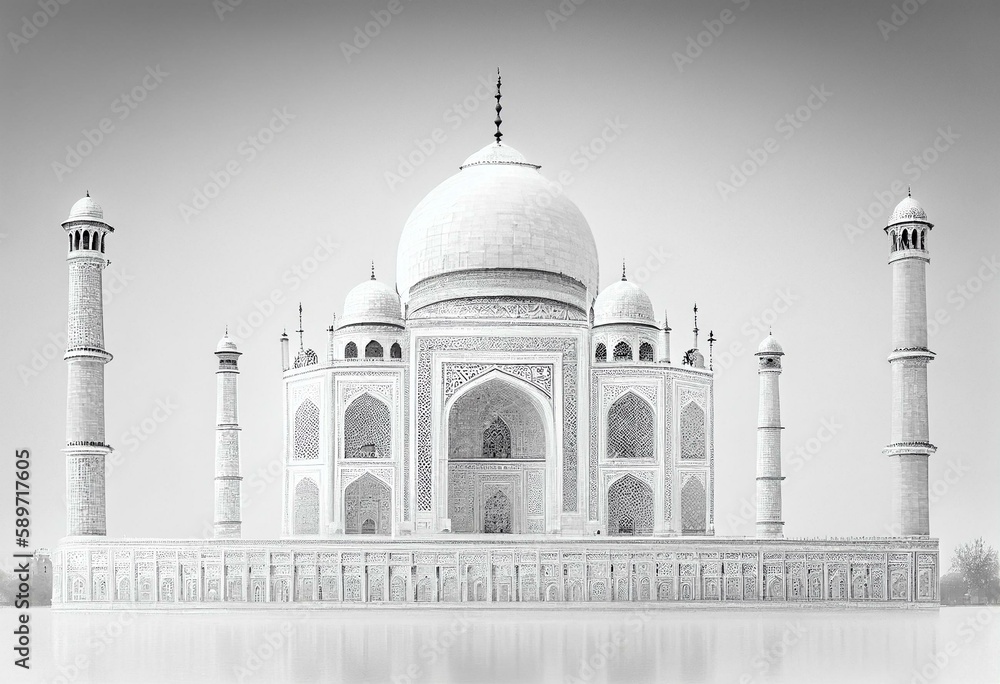Taj Mahal Palace (Agra, India) isolated on white background. Generative AI