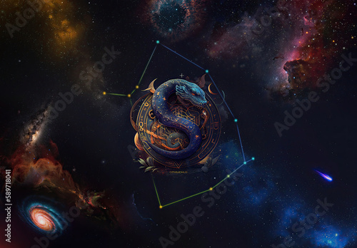 Ofiuco: "Serpent of Healing: A Mystical and Transformational Illustration of Ophiuchus Zodiac Sign"
Background