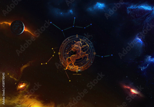 Sagitario: "Adventure Awaits: A Free-Spirited and Optimistic Illustration of Sagittarius Zodiac Sign"
Background