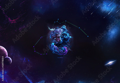 Acuario: "Innovation and Individuality: A Futuristic and Quirky Illustration of Aquarius Zodiac Sign"
Background
