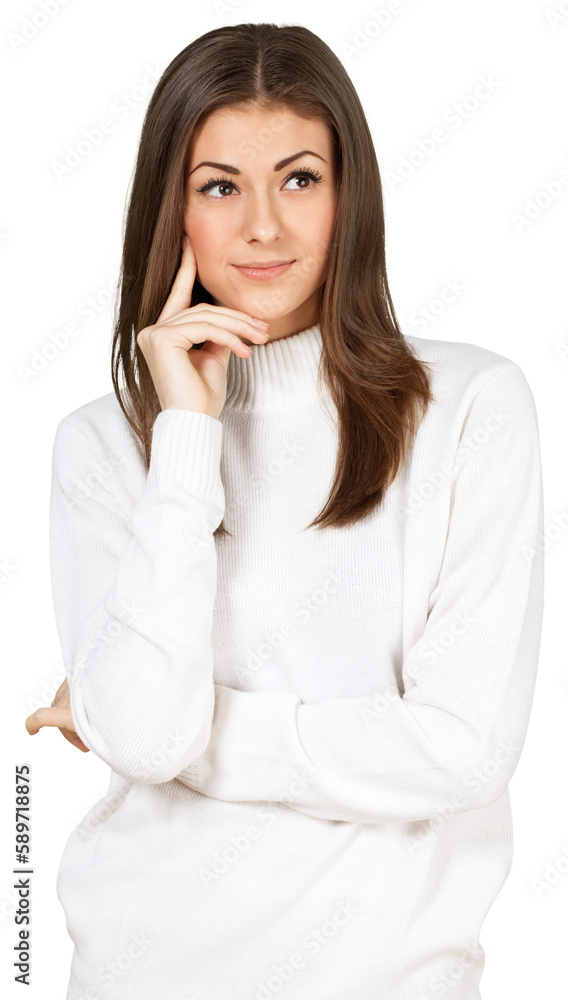 Portrait of beautiful young woman with  brown hair and  make-up
