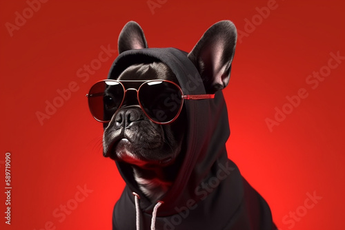 Ai generated image of a french bulldog in a jacket © annette shaff