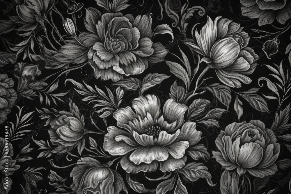 black and white floral wall art. Generative AI
