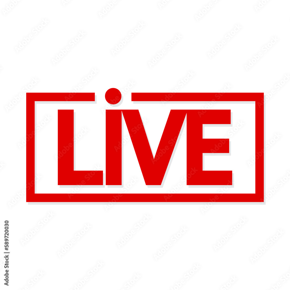 Template with red banner live. Social media sign icon. Play sign. Play online. Vector illustration. Template with red banner live. Social media sign icon. Play sign. Play online. Vector illustration.