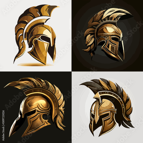 
Ancient Greek warrior golden helmet set of pictures