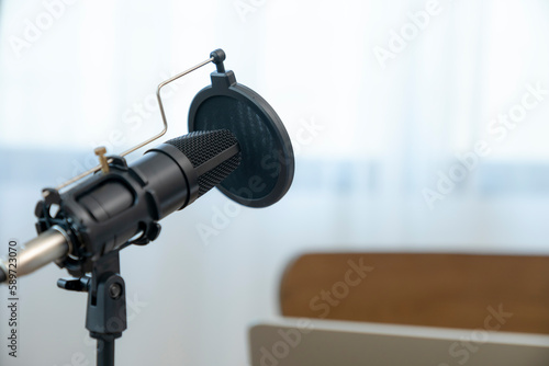 Professional ready to broadcast streaming at home, Podcast or recording studio background