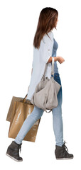 Young woman with shopping bags isolated on white background