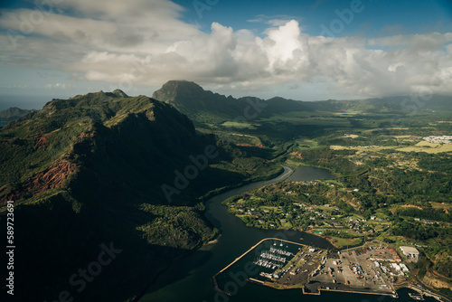 Lihue, Kauai Hawaii , USA - sep 2022 Aerial view of Nawiliwili Bay and Kalpaki Beach