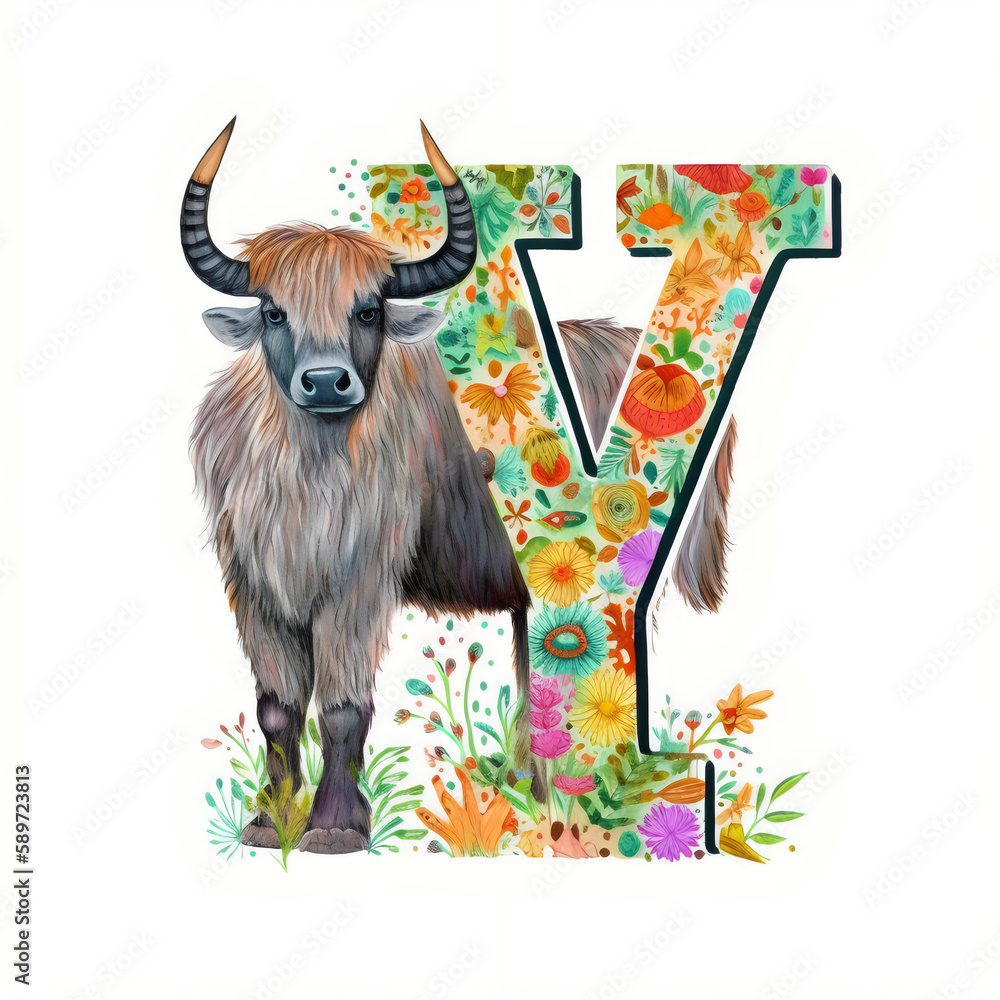 Letter Illustrations For Children Books, English Alphabet for kids, made of animals and flowers
