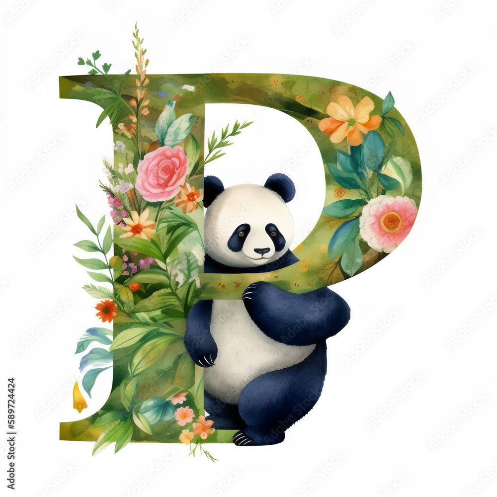 Letter Illustrations For Children Books, English Alphabet for kids, made of animals and flowers Letter Illustrations For Children Books, English Alphabet for kids, made of animals and flowers