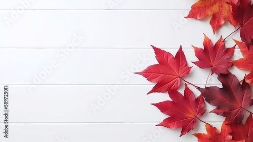 July 1st - Canada Day illustration with maple leaves on white wooden background, Generative ai