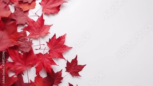 July 1st - Canada Day illustration with maple leaves on white wooden background, Generative ai