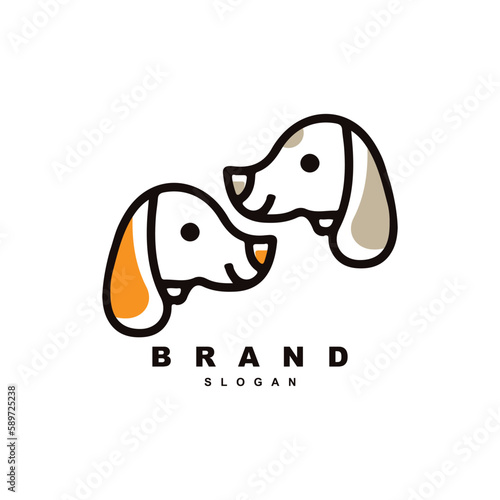 Creative two cute puppy logo design template