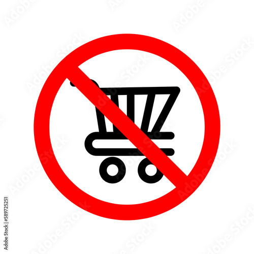 Shopping cart ban icon. Stop or ban red round sign with shopping cart icon Vector illustration. No shopping cart icon..eps