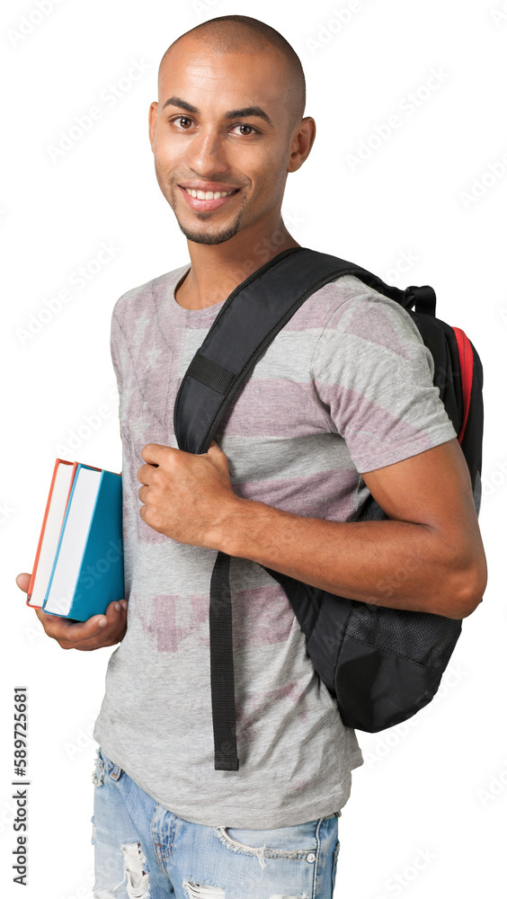 Portrait of a Male Student with Backpack and Books Portrait of a Male Student with Backpack and Books