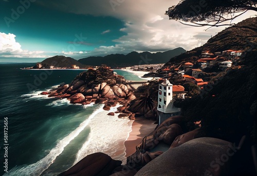 Praia de Penha em Santa Catarina, Sul do Brasil - Cidade do Beto Carrero. Generative AI photo