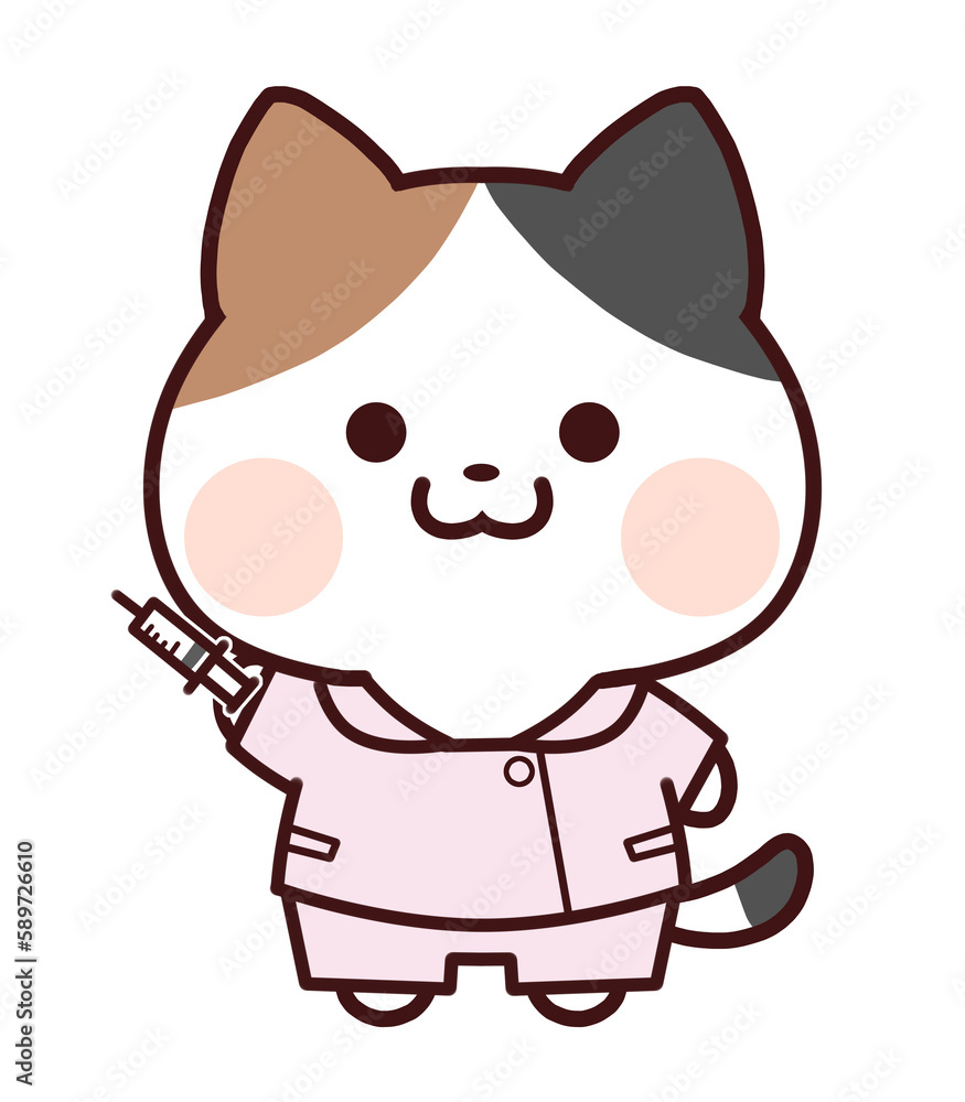 注射器を持つ三毛猫 注射器を持つ三毛猫