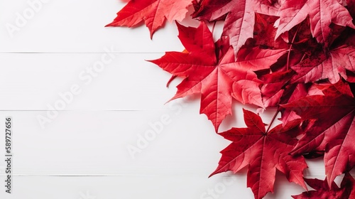 July 1st - Canada Day illustration with maple leaves on white wooden background, Generative ai