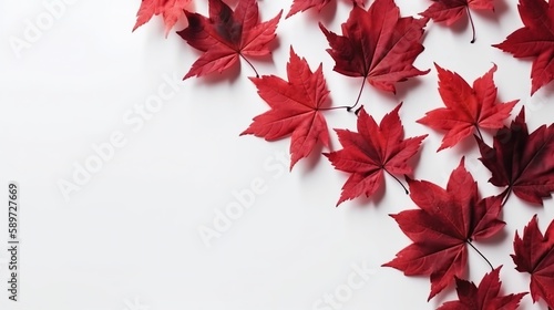 July 1st - Canada Day illustration with maple leaves on white wooden background, Generative ai