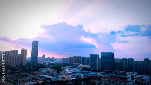 city skyline at sunset