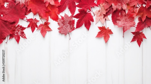 July 1st - Canada Day illustration with maple leaves on white wooden background, Generative ai photo