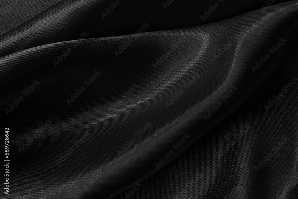 Fototapeta premium Black grey fabric texture background, detail of silk or linen pattern.